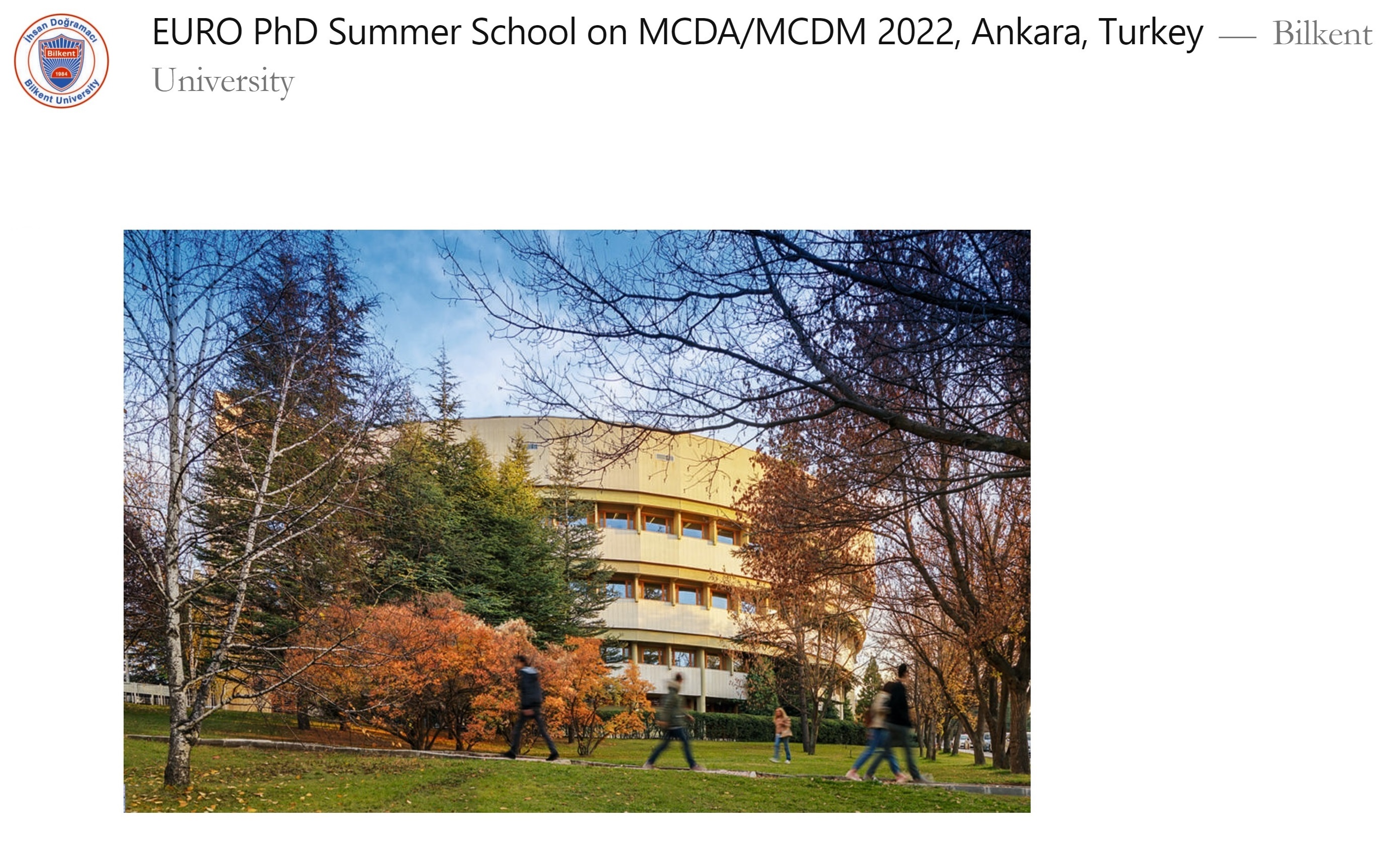 EURO PhD Summer School on MCDA/MCDM, July 18-29, 2022, Bilkent, Turkey